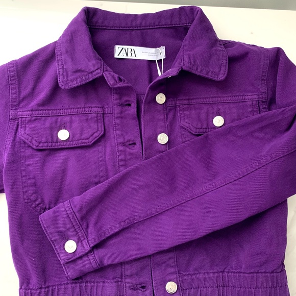 Zara Cropped Purple Denim Jacket Xxs 